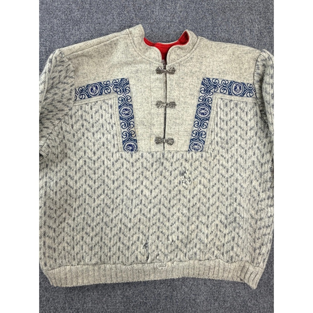 BeiAR Vintage Norwegian Sweater Cardigan Nordic Wool Fair Isle Metal Clasps Gray